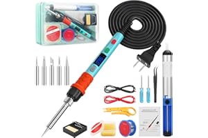 Q-MING Soldering Iron Kit, 90W LED Digital Soldering Gun kit with Ceramic Heater, 110V Adjustable Temperature Solder Welding Iron Kits, Auto-sleep, Thermostatic Design, Blue