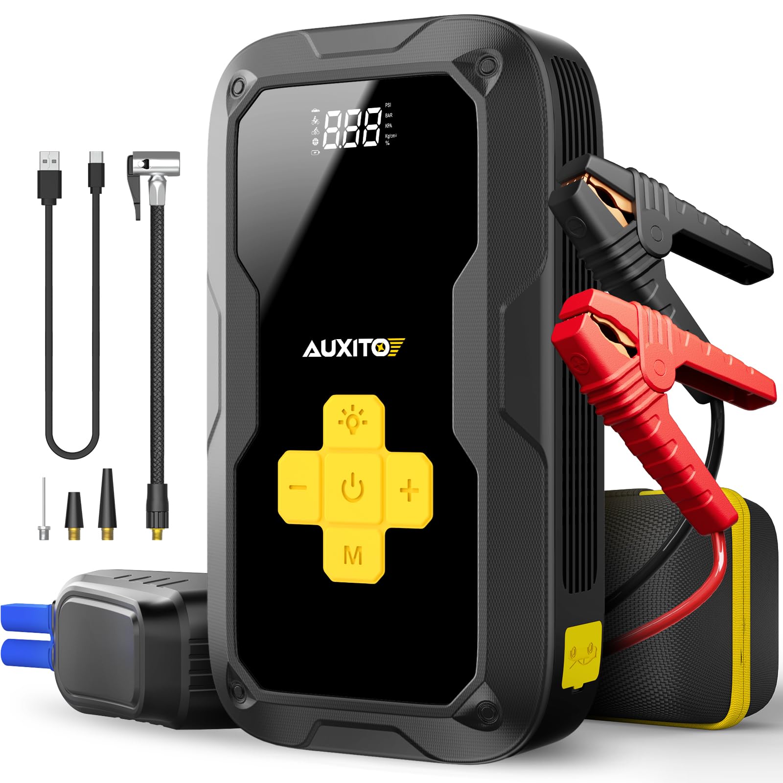 Photo 1 of Jump Starter with Air Compressor, AUXITO 3500A Portable Car Jumper, 150PSI Digital Tire Inflator, 12V Jump Box for All Gas/8L Diesel Engine, Power Bank with Type-C Quick Charger, 400LM Emergency Light