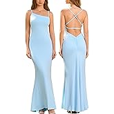 Parthea Womens Sexy Bodycon Maxi Dresses Backless Spaghetti Strap Ruched Elegant Party Beach Vocation Long Dress