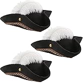Haconba 3 Pack Pirate Tricorn Hat Black Novelty Buccaneer Hats with Feather for Adult Pirate Theme Party Cosplay Masquerade Costume Accessories