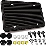 ZXFOOG Black License Plate Frame- Silicone License Plate Cover Holder for Front or Rear Car Tag, Rustproof Rattle Proof with 