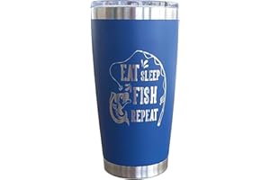 Eat Sleep Fish Fishing Coffee Tumbler (Royal Blue), Canadian Made, Fishing Travel Mugs for Men, Fathers Day Gift for Him, Sta