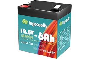 INGEOSOLLY 12Volt 6Ah LiFePO4 Battery Small Rechargeable Deep Cycle Lithium Iron Phosphate Batteries for Alarm System,Lights, Kids Power Wheel, Outdoor Camping, Small UPS, Solar Power(Smart BMS)
