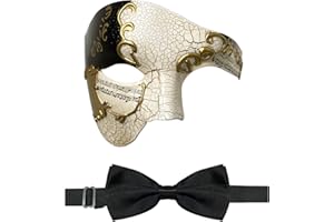 FunMular Masquerade Mask for Men Phantom of The Opera Half Face Mask with Bowtie, Venetian Masks for Halloween Party