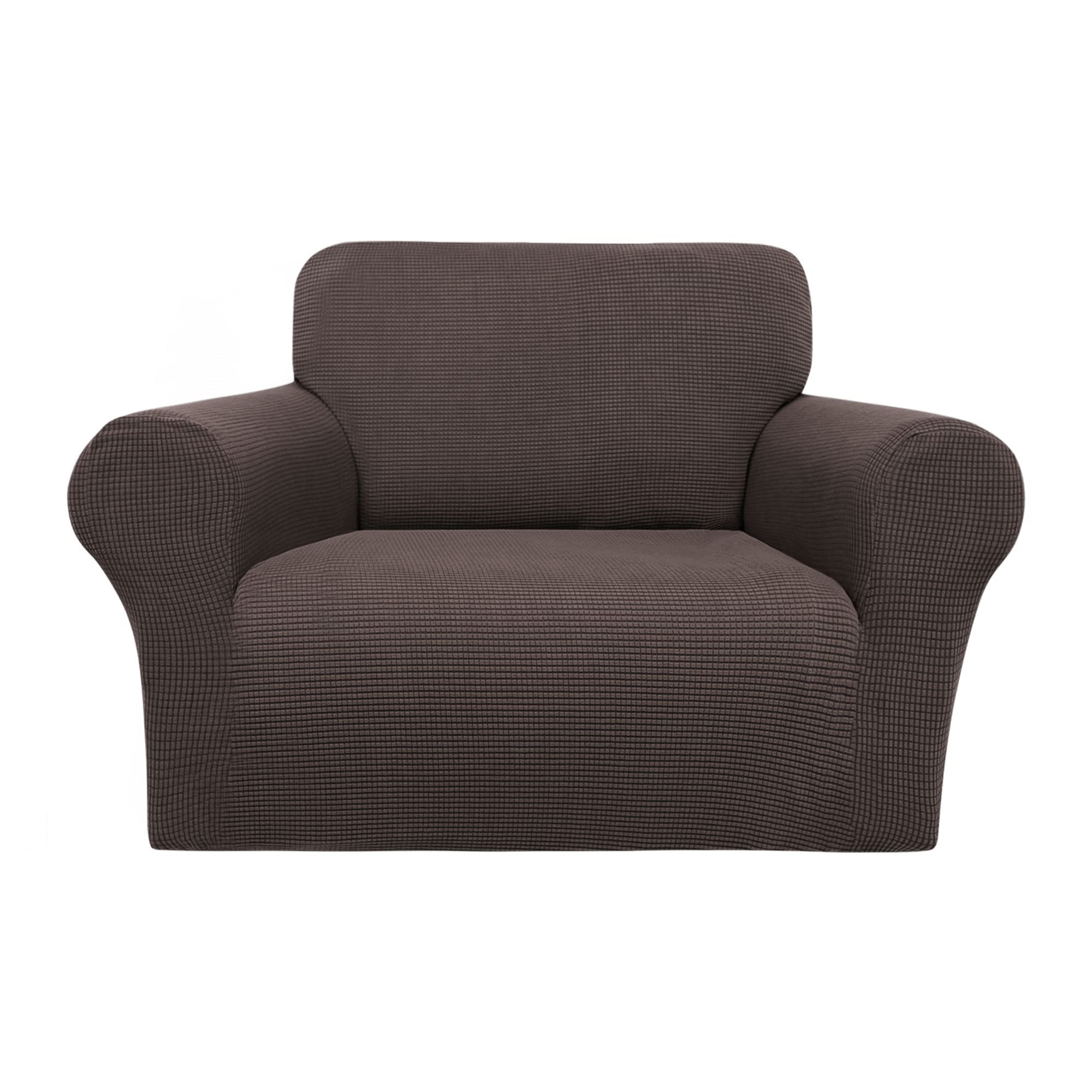 PiccoCasa Stretch Sofa Slipcover, 1-Piece Couch Seat Cover for Sofa Living Room - Spandex Jacquard Checks Sofa Covers, Washable Couch Furniture Cover for Dogs Umber 1 Seater