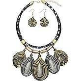 RUIYIMING Statement African Necklace For Women African Jewelry Costume Earring Sets Tribal Fashion Colorful Big Rhinestone Crystal Pendent Collar Choker Bold Chunky Bib Handmade