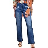 SHEWIN Straight Leg Jeans for Women Trendy High Rise Tapered Flare Jeans Stretchy Wide Leg Ankle Denim Pants with Pockets