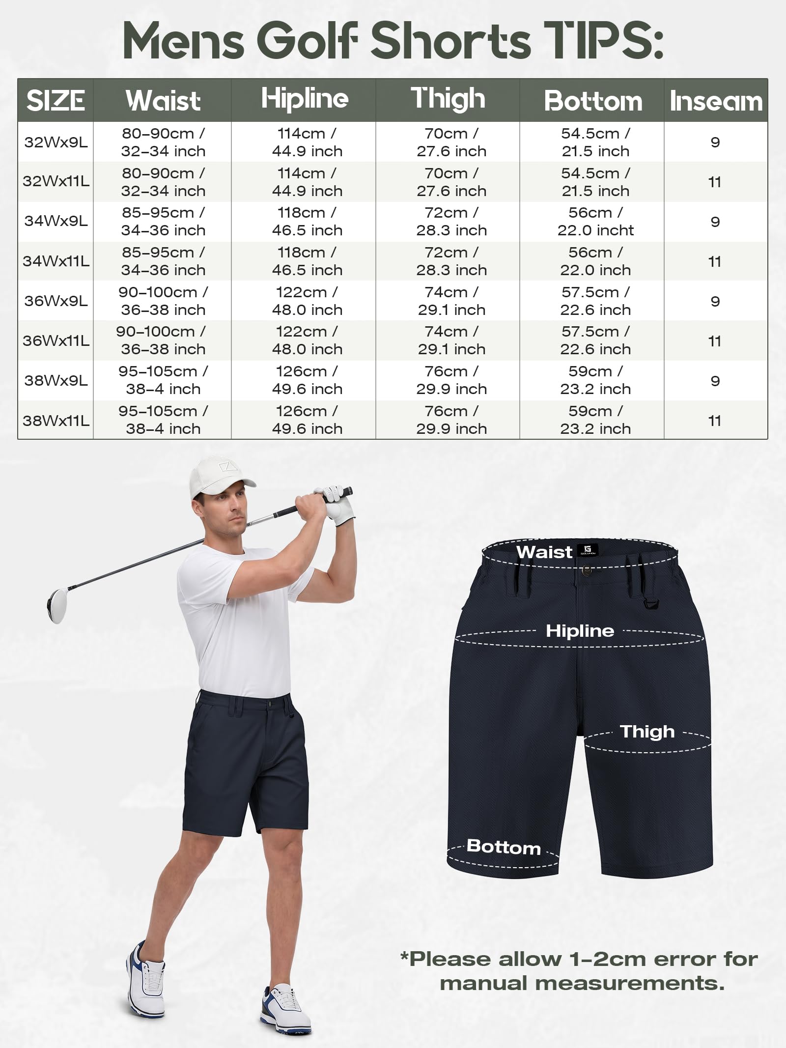 IGOLUMON Golf Shorts Herren Kurz mit 4-Way-Stretch Wanderhose Herren Cargo Chino Shorts für Outdoor & Freizeit Bequeme Kurze Hose 34W*9L-Dunkelblau 7
