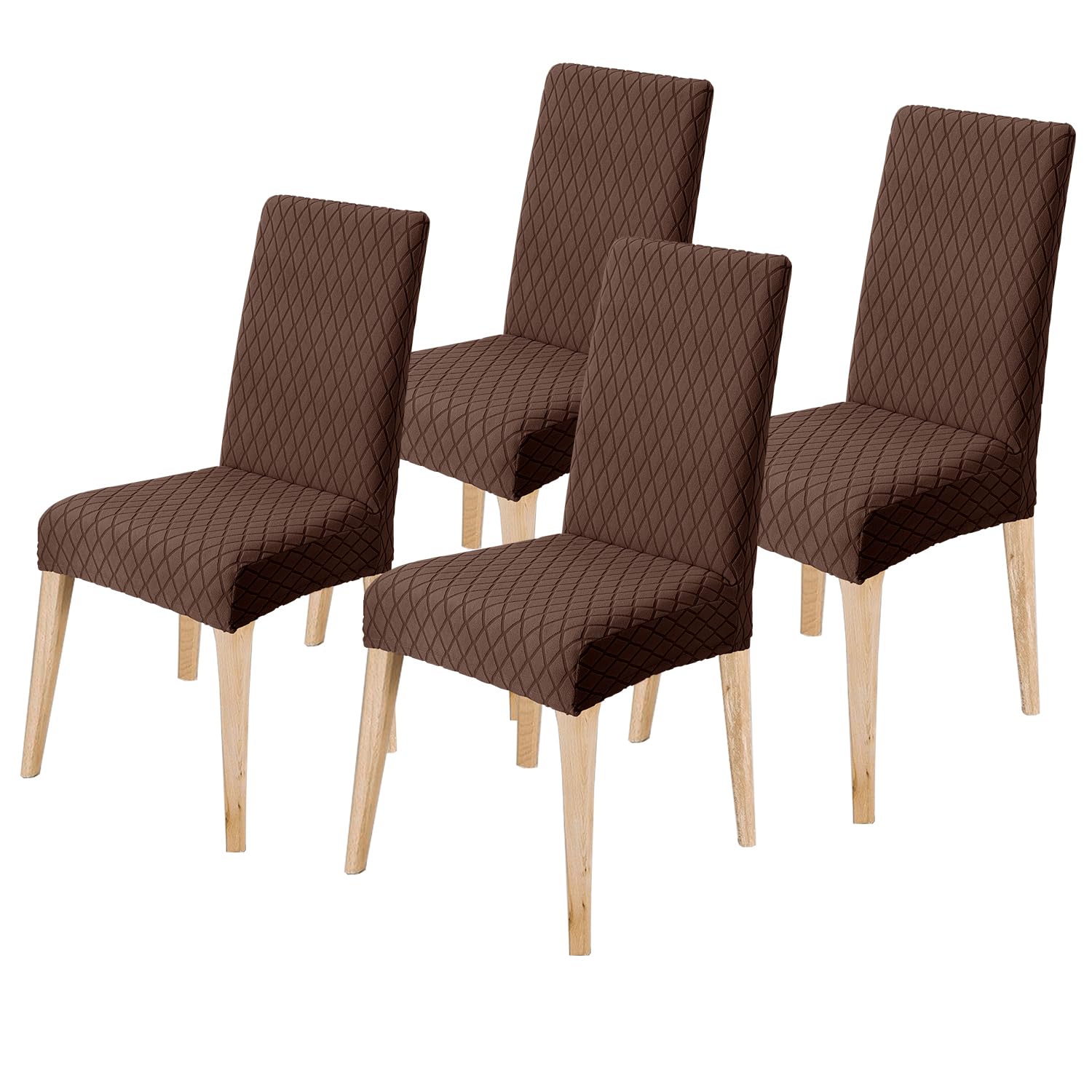 LANSHENG Dining Chair Covers Set of 4, Stretch Dining Chair Protector Slipcovers Jacquard, Elastic Removable Washable Chair Seat Cover for Dining Room Kitchen Banquet Restaurant Home, Brown