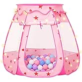 Suncuber Pop Up Princess Tent with Star Light:Toy for Girl Birthday Gifts, Portable Ball Pit with Outdoor Carry Bag, Collapsible Kids Play Tent for Toddler Indoor Activity Playhouse, NO Balls(Pink)