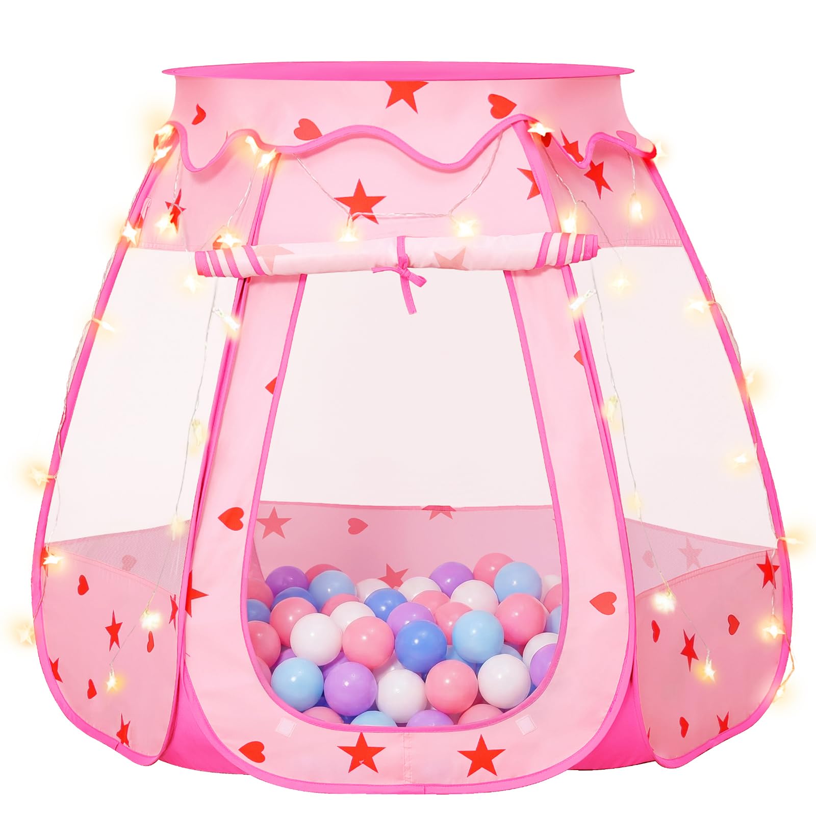 Suncuber Pop Up Princess Tent with Star Light：Toy for Girl Birthday Gifts, Portable Ball Pit with Outdoor Carry Bag, Collapsible Kids Play Tent for Toddler Indoor Activity Playhouse, NO Balls(Pink)
