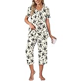 Anyally Women's Summer Capri Pajama Set Short Sleeve Shirt and Pajama Pants 2 Piece Ladies Pjs Sets