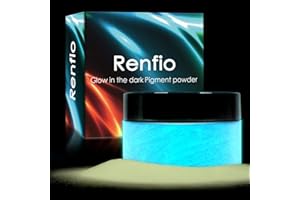 Renfio Glow in The Dark Pigment Powder, 3.5oz/ 100g Luminous Powder Resin Color Pigment Dyes Fluorescent Paint for Acrylic Paint Epoxy Resin Nail Art Slime Party DIY Crafts - White to Sky Blue