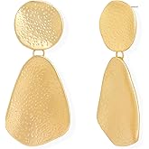 Jean Beau Gold Silver Chunky Dangle Earrings for Women, Trendy Geometric Hammered Statement Drop Earring Jewelry Gift