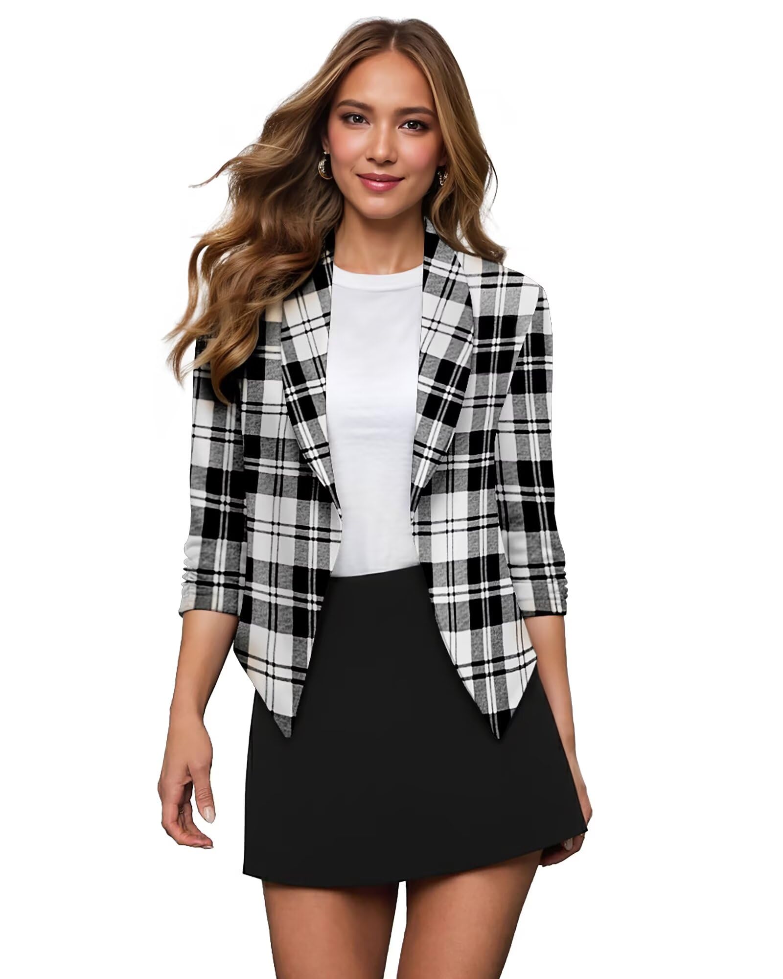 Photo 1 of & Company Lightweight Open Front Cardigan Classic Ruched Sleeve Work Office Blazer Suit Jackets JK1133 11396 Black/IVOR M