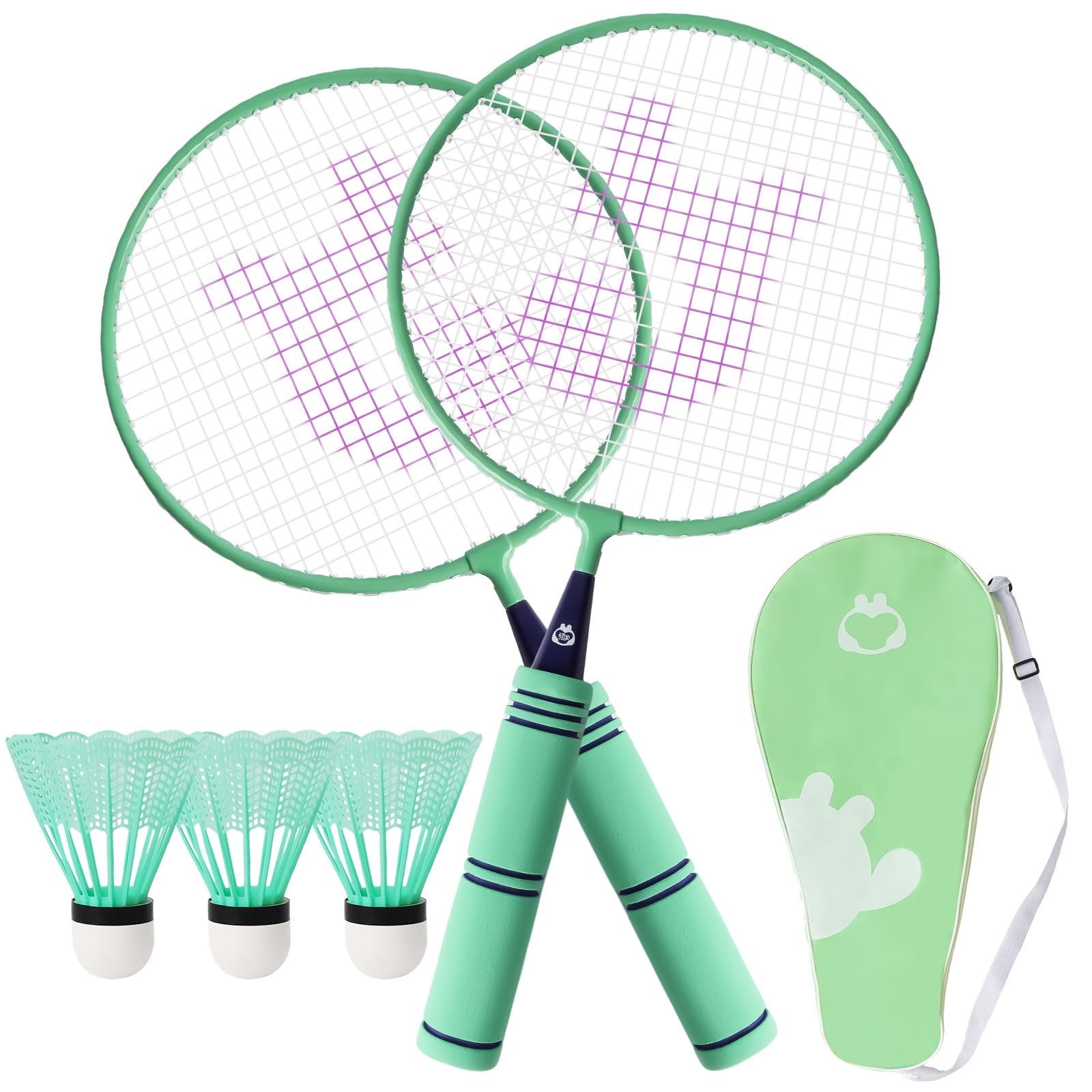QKTYB Kids Badminton Set, 1 Pair Children Badminton Rackets Set of 2, Nylon Alloy Lightweight for Kids Beginner Players Indoor Outdoor Sports Game with Carry Bag (Green)