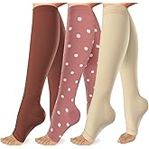 OUIVIAL 3 Pack Copper Compression Socks for Women&Men 20-30mmHg Open Toe Knee High Support Socks for Varicose Vein Running
