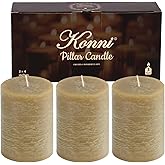 KONNI Wax Yellow Pillar Candles Set of 3, 3"x 4" Unscented Pillar Candles Bulk, 39 Hours Long Burning Candles, Smokeless&Dripless Large Round Candle for Wedding, Home Decoration, Parties, Spas, Dinner