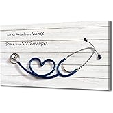 Biuteawal Medical Canvas Wall Art Stethoscope Paintings Echometer Instrument Picture Clinic Decor Health Quote Prints on Canvas Nurse Day Gift Home Office Decoration Framed Ready to Hang