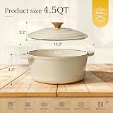 Overmont Enamelled Cast Iron Round Casserole Pot with Lid 4.2L Cream view 3