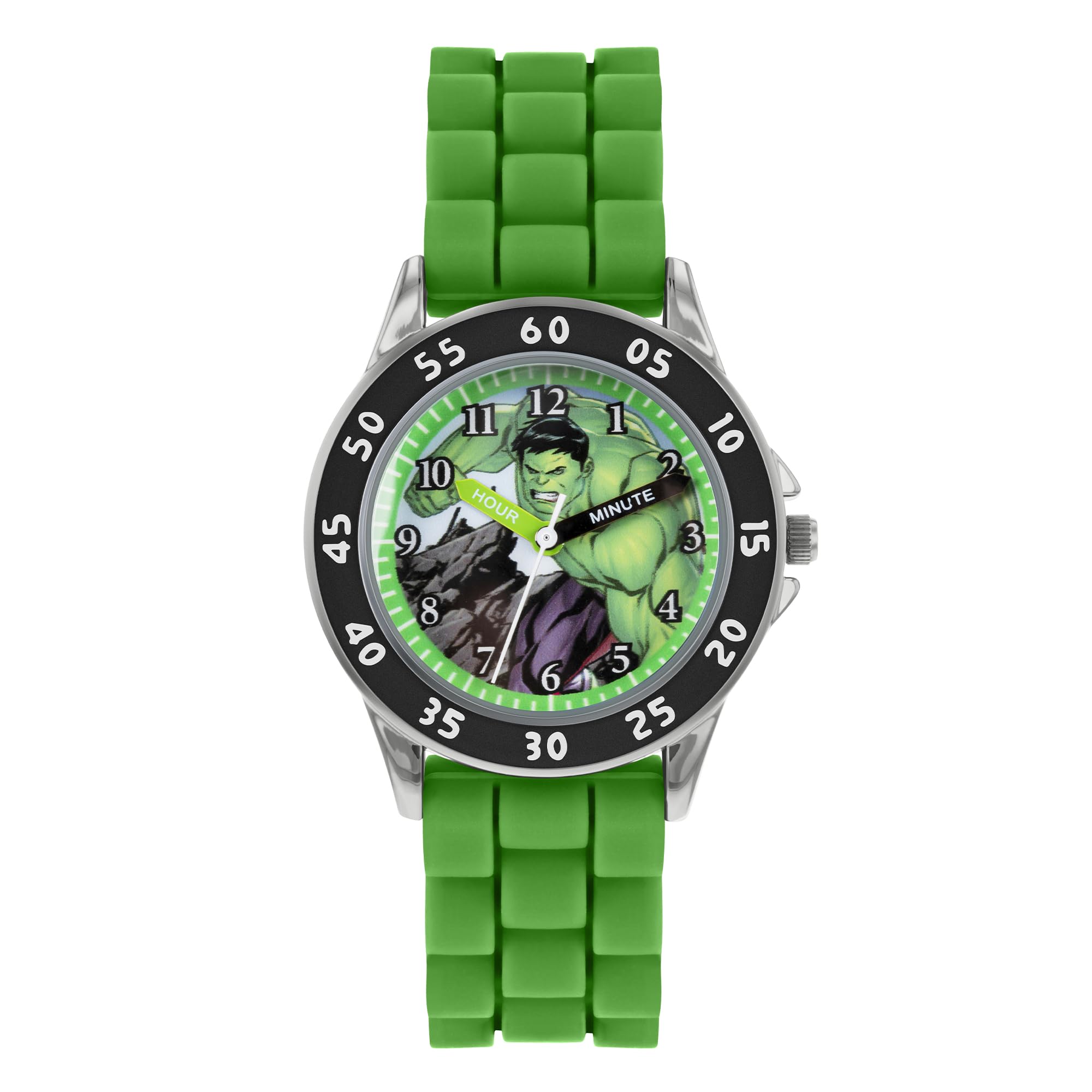 Avengers Disney Time Teacher Kids Green Silicon Strap Hulk Dial Watch AVG9032