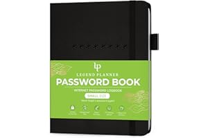 Legend Planner Password Book with Alphabetical tabs. Internet Address Keeper Logbook. Journal for Website Logins, Pocket 4x5.5" (Black)