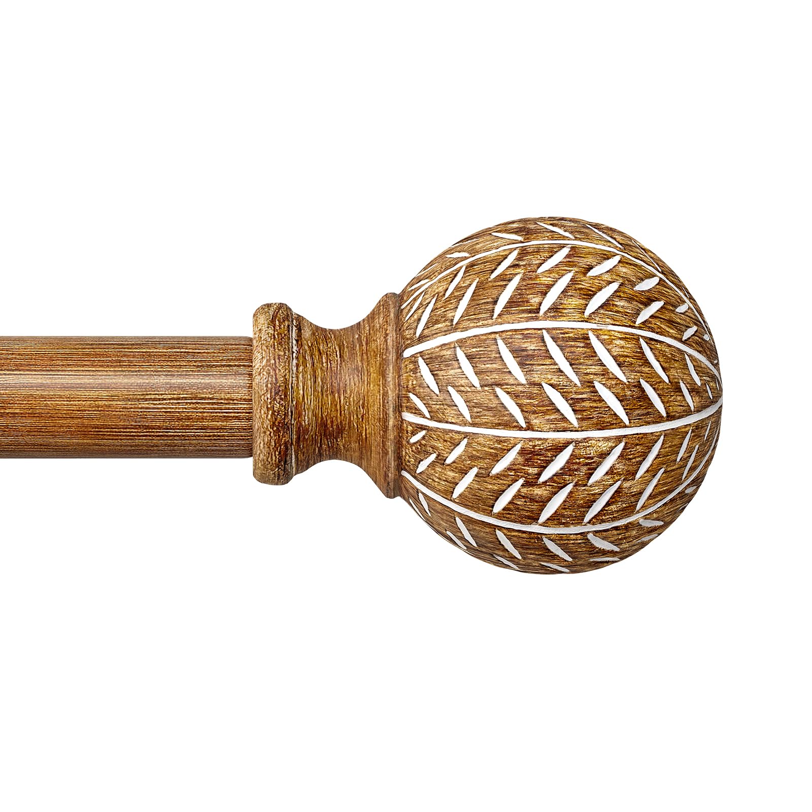 Photo 1 of QDWIS Wood Curtain Rods for Windows,1'' Diameter Drapery Rods with Imitation Wood Grain Leaf Pattern Finials,Boho Adjustable Heavy Duty Curtain Rods Set,18-45'',Color:Natural Wood