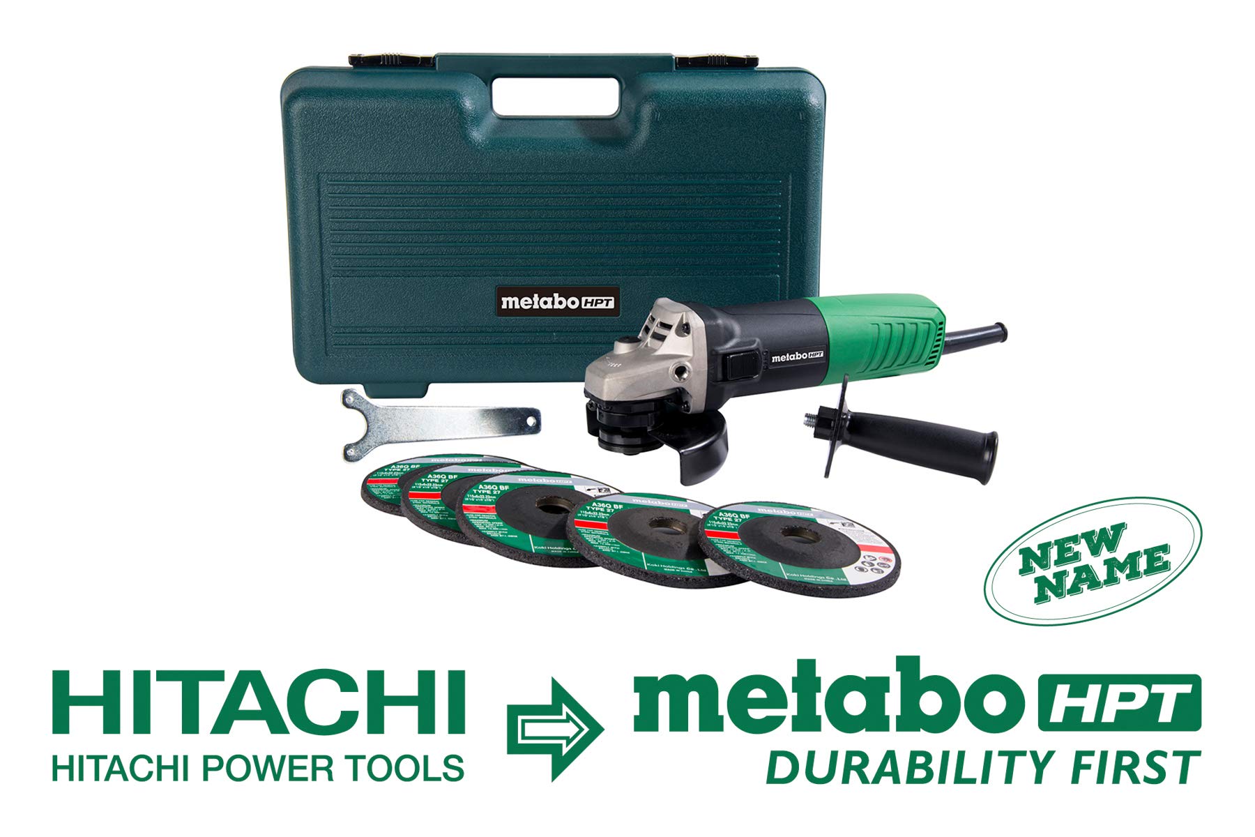 Metabo HPT Angle Grinder, 4-1/2", Includes 5 Grinding Wheels & Hard Case, 6.2-Amp Motor, Compact & Lightweight, 5 Year Warranty, G12SR4