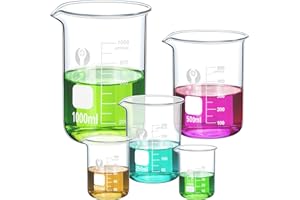 OLCANA 5 Pack Glass Beaker Set 50 ml 100 ml 250 ml 500ml 1000 ml Thick Borosilicate 3.3 Glass Graduated Measuring Lab Beaker 