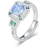EUSJ MultiColor Gemstone Rings for Women 925 Sterling Silver Colored CZ Statement Rings for Ladies