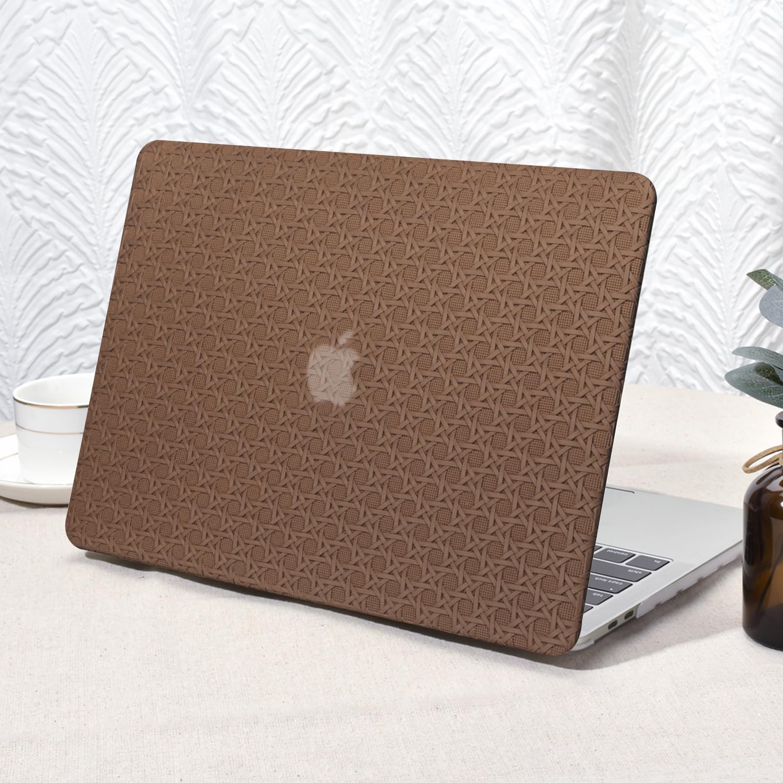 Photo 1 of Seorsok Compatible with MacBook Air 13 Inch Case2022 2021 2020 2019 2018 Release A1932 A2179 M1 A2337 Touch ID,Elegant Leather Plastic Hard Shell Case with Keyboard Cover,Brown Nest Woven Design