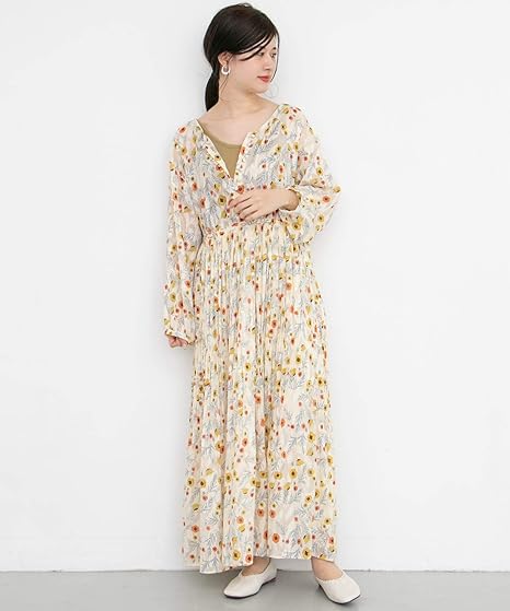 Amazon ケービーエフ ワンピース ドレス 花柄ジャガードプリーツワンピース レディース Kb04 26c170 Ivory One ワンピース チュニック 通販