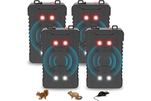 JAHYELEC 4Pack Ultrasonic Rodent Repellent for Car Engines,Under Hood Ultrasonic Mouse Repellent with 4 LED Strobe Lights,Plug-in&Battery Powered,Keep Rats,Mice,Squirrels Away from Vehicles,RVs,Garages,Attics