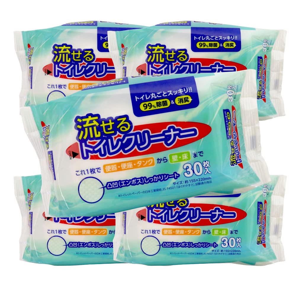 大一紙工 流せる トイレクリーナー 150枚（30枚入×5個セット） お掃除シート 除菌＆消臭 エンボスシート トイレ掃除 便器 便座 タンク 壁 床 お掃除 日本製 ミントの香り商品画像