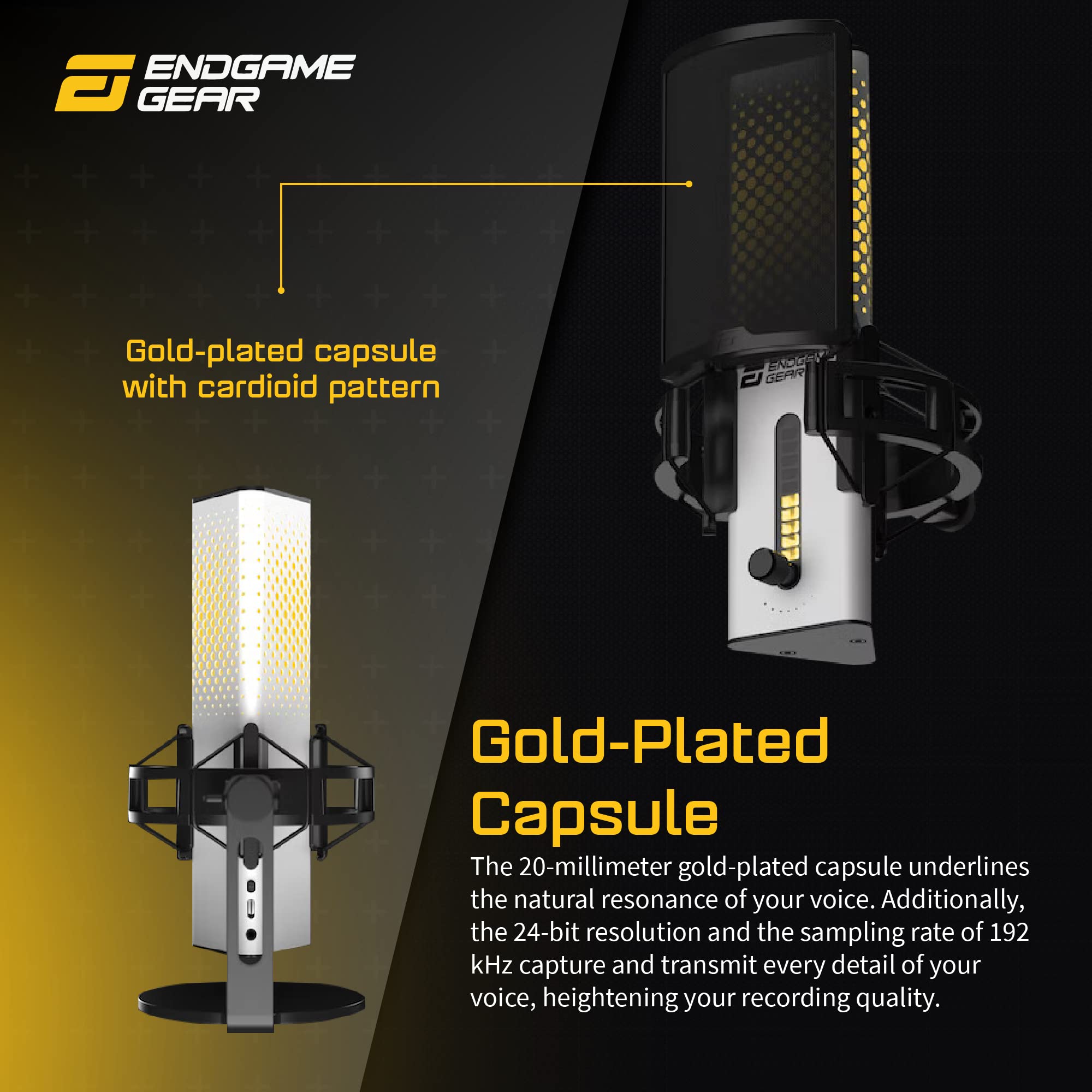 ENDGAME GEAR XSTRM USB Mikrofon für Streaming, Podcast, Aufnahmen in Studioqualität, 24 Bit / 192 kHz, externes Mic, AI-Geräuschunterdrückung, Stummschaltung durch Tippen, PC & Mac - weiß 5