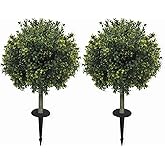 2-Pack 29" UV-Resistant Boxwood Topiary Ball Trees | Artificial Outdoor Plants with Ground Spikes for Porch, Patio, Planters & Indoor Decor