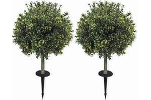 MELLI WELLI 2-Pack 29" UV-Resistant Boxwood Topiary Ball Trees | Artificial Outdoor Plants with Ground Spikes for Porch, Patio, Planters & Indoor Decor