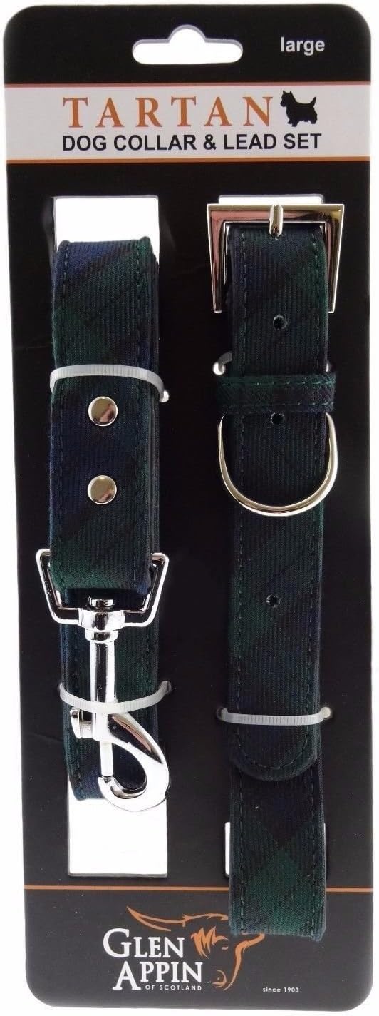 Glen Appin Lovely Scottish Black Watch Tartan Adjustable Dog Collar & Lead Set Available in 3 Sizes (L)