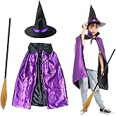 Medoore 3 Pieces Halloween Witch Costume Set - Accessories Include Broom, Hat, and Cloak for Cosplay Favors and Party Supplies