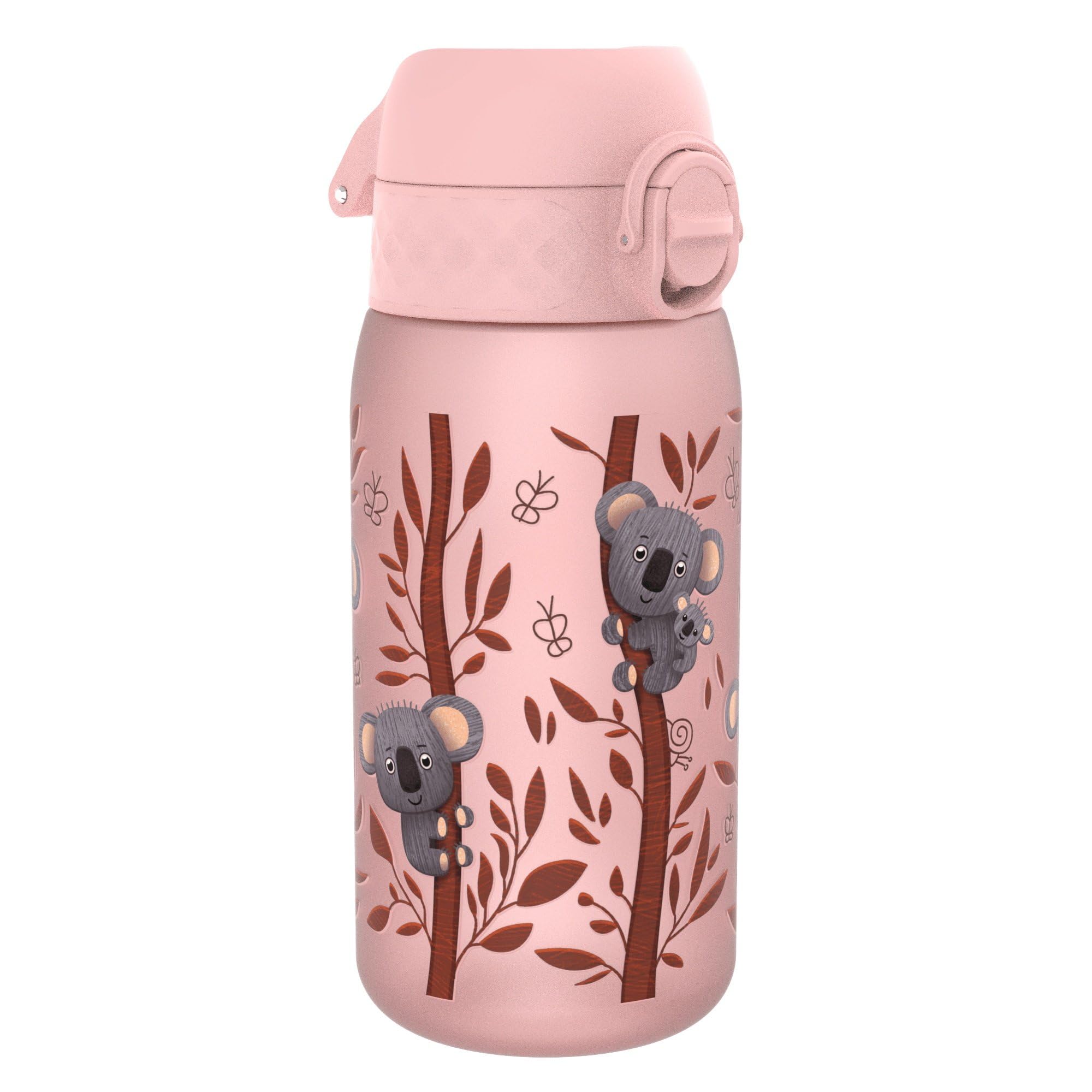 Ion8 Kids Water Bottles, 350ml/12oz, BPA Free, Leakproof, Dishwasher Safe, Easy Open, Secure Lock, Small Boys & Girls Water Bottle,Kids Drinks Bottle for Spill-free Drinking, Pink, Baby Koalas