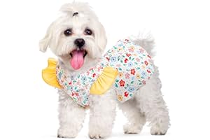 ABRRLO Small Dog Dress Summer Pet Dog Clothes for Small Dogs Cats Girl Cute Floral Puppy Harness Dresses with D Ring Pet Dog Princess Birthday Dress Female Doggie Summer Outfits Apparel(Yellow,M)