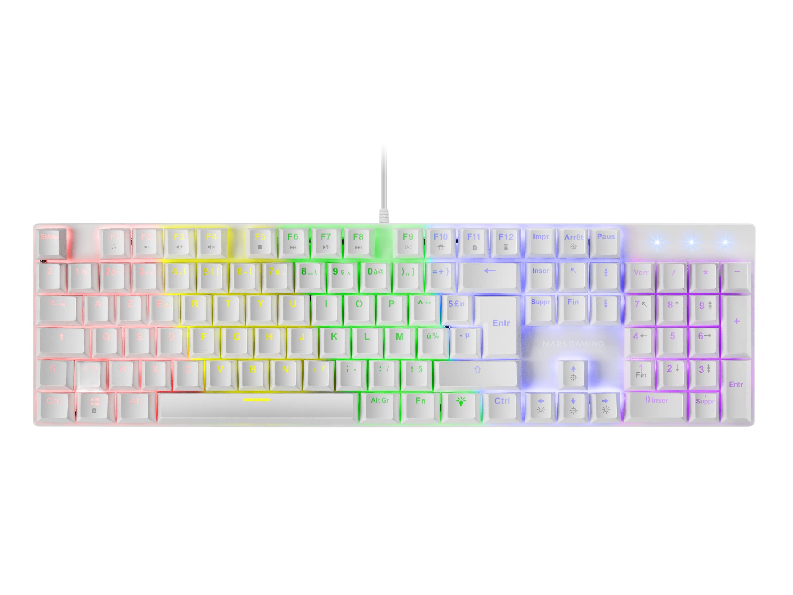 Mars Gaming MK422, French AZERTY Layout, Mechanical Gaming Keyboard RGB Rainbow, Brown Switch, Double Injection Keycaps, Multimedia Functions, Game Mode, Antighosting, Multiplatform, White