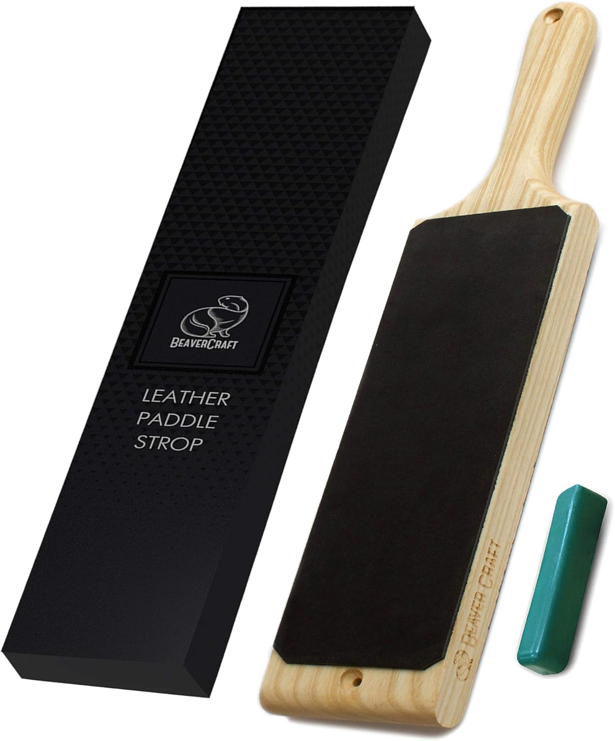 BeaverCraft LS1P1 Leather Strop 7cm x 20cm Paddle Strop with Compound