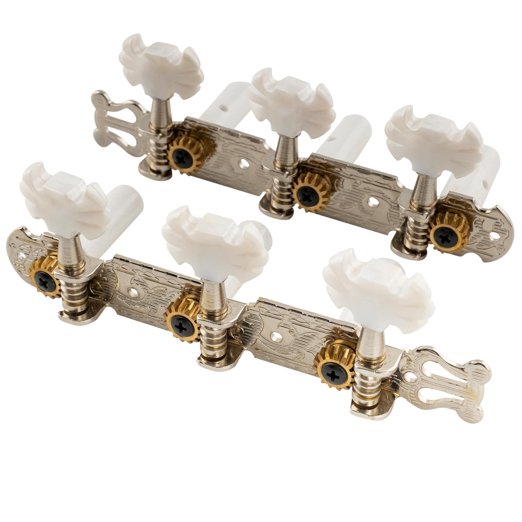 Musiclily Pro 3 on a Plate Lyra Style Classical Guitar Machine Heads Tuning Pegs Keys Tuners Set, Butterfly Button Nickel
