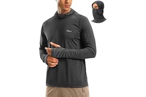 Pudolla Men's Sun Protection Hoodie UPF 50+ Fishing Hiking Shirt UV Shirts with Mask for Men Long Sleeve Lightweight