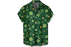WHO IN SHOP Men's St Patricks Day Shirt Funny Green Clover Saint Pattys Day Shirts Short Sleeve Button Down Shirt
