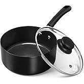 MICHELANGELO Nonstick 2 Quart Saucepan with Lid, Ceramic Small Sacuce pan, Easy to Clean, Non-Toxic Saucepan, 2QT, Black