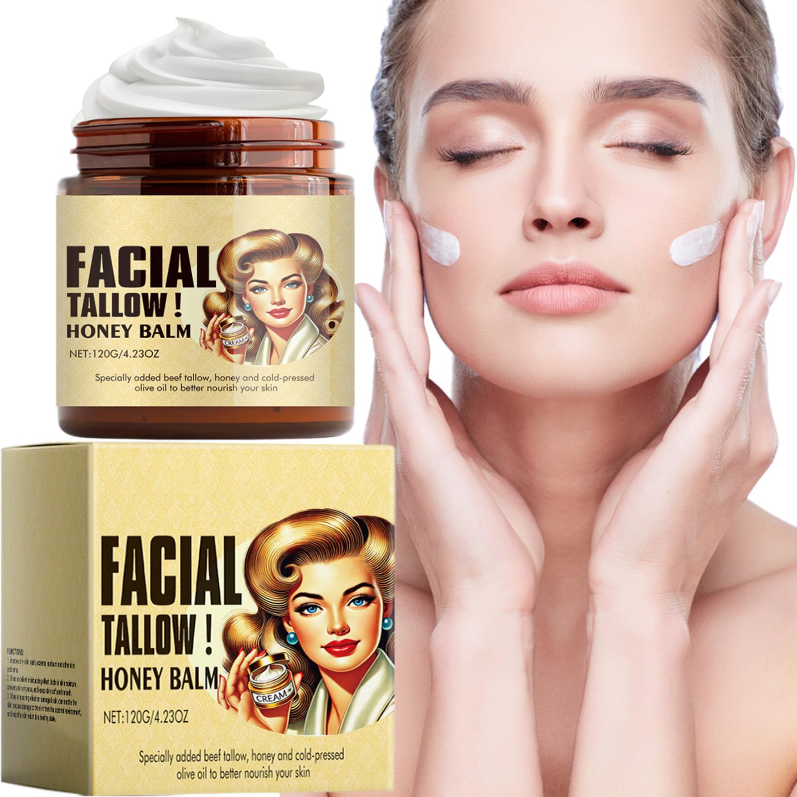 Photo 1 of MUOCOBU Beef Tallow for Skin Grass Fed Tallow and Honey Balm, Tallow Face Moisturizer for Face & Body, Unscented, Multi-Purpose Balm, 4.23 OZ (1)