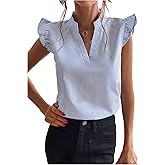 Floerns Women's Striped Ruffle Cap Sleeve Tops Summer Blouse Tops V Neck Business Causal Work Outfits for 2025