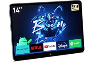 XTRONS 14 Inch 4K Portable Car TV Headrest Monitor, 90° Rotatable Android 11 IPS Touch Screen Tablet for Back Seat, with WiFi/Bluetooth/HDMI/USB/AV in/Screen Mirroring 4+64G (1PC)